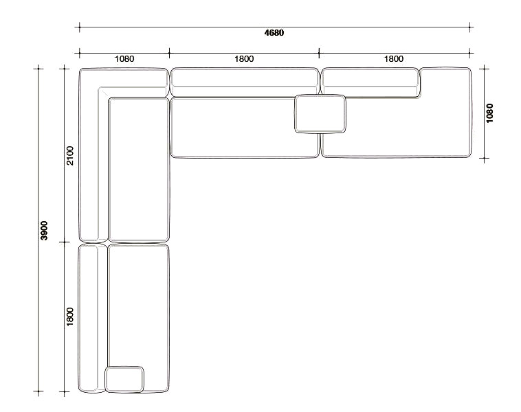 Divano 4 Sitzungen in pelle nero